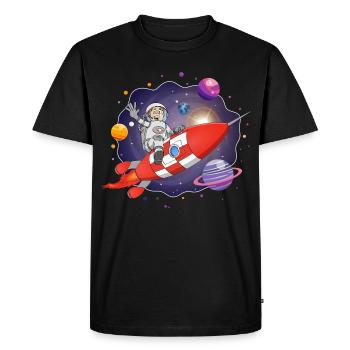 L’astronaute de la fusée rouge dans l’espace - T-shirt Premium bio Homme - noir - Devant - Nico (187cm)