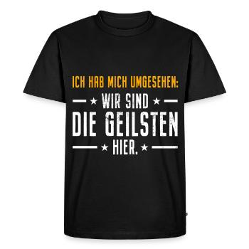 J’ai regardé autour de moi, nous sommes les plus chauds ici - T-shirt Premium bio Homme - noir - Devant - Nico (187cm)