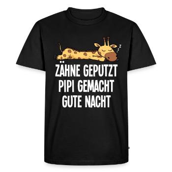 Teeth Brushed Funny Giraffe Sleep Saying Motif - Men's Premium Organic T-Shirt - black - Front - Nico (187cm)