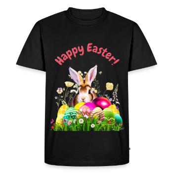 Un joli lapin de Pâques avec des œufs colorés - T-shirt Premium bio Homme - noir - Devant - Nico (187cm)