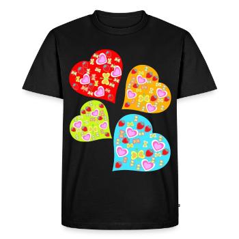 Coeur rétro Coeurs Vintage Fraises Papillons - T-shirt Premium bio Homme - noir - Devant - Nico (187cm)