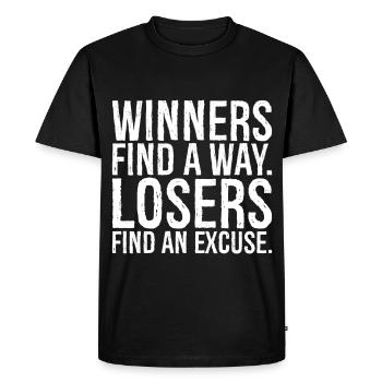 les gagnants trouvent un moyen, les perdants trouvent une excuse - T-shirt Premium bio Homme - noir - Devant - Nico (187cm)