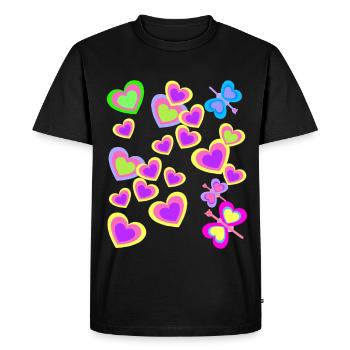 Enfants Été Rétro Papillons Coeur - T-shirt Premium bio Homme - noir - Devant - Nico (187cm)