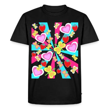 Kids Summer Retro Butterflies Fruit Hearts - Men's Premium Organic T-Shirt - black - Front - Nico (187cm)