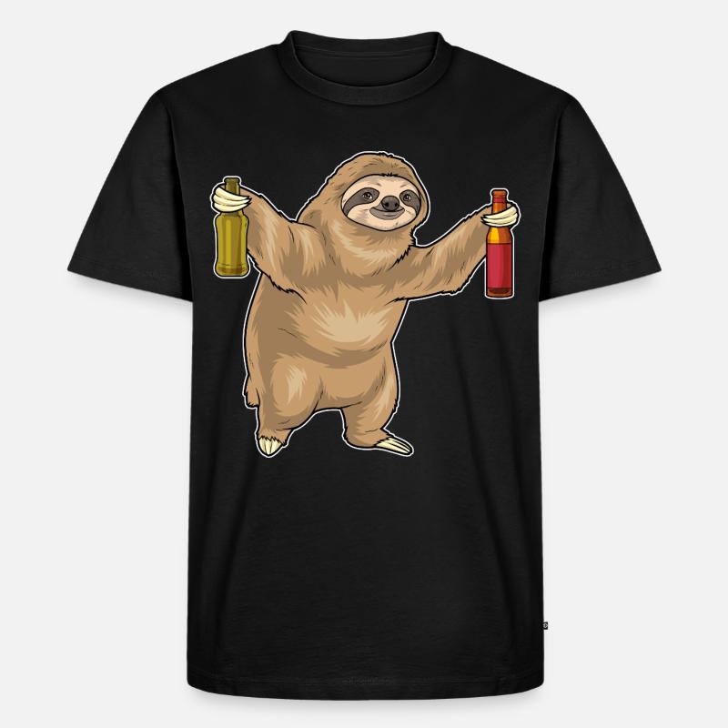 Faultier Flasche Bier - Männer Premium Bio T-Shirt - Schwarz