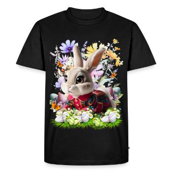 Le lapin de Pâques dans le champ de fleurs - T-shirt Premium bio Homme - noir - Devant - Nico (187cm)