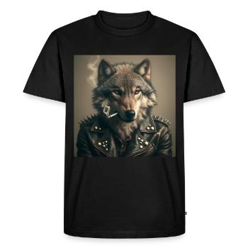 Loup à bascule avec veste en cuir - T-shirt Premium bio Homme - noir - Devant - Nico (187cm)