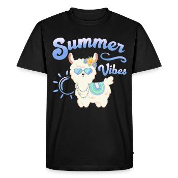 Lama Alpaga d’été - Ambiance estivale - Humeur estivale - T-shirt Premium bio Homme - noir - Devant - Nico (187cm)