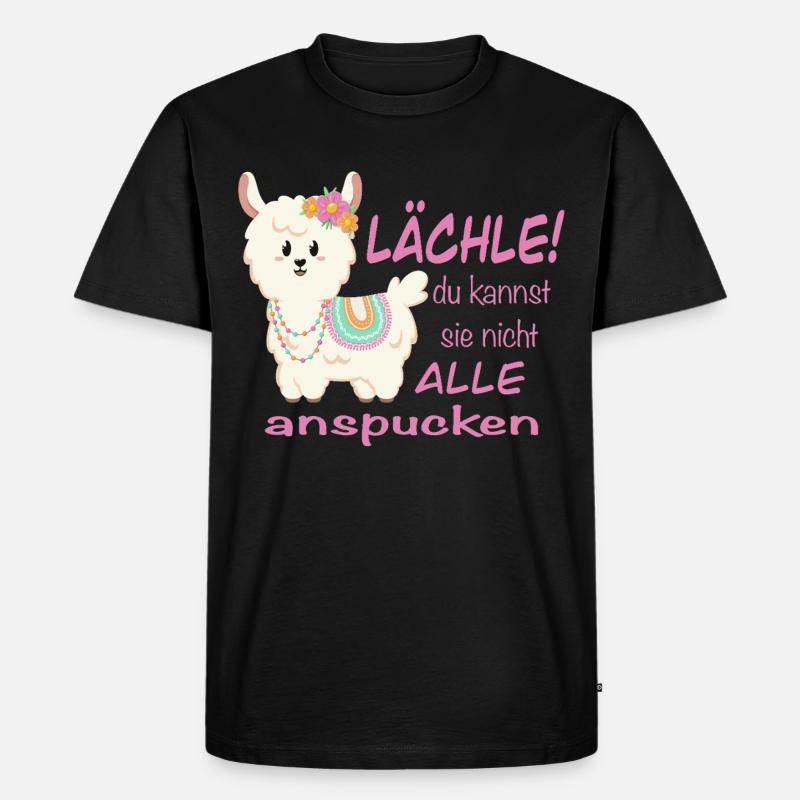 Lama Lächle! lustiger Spruch - Männer Premium Bio T-Shirt - Schwarz