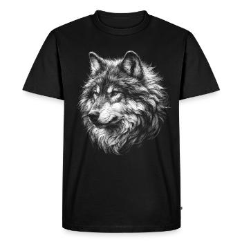 Motif Portrait Loup Mystique - T-shirt Premium bio Homme - noir - Devant - Nico (187cm)