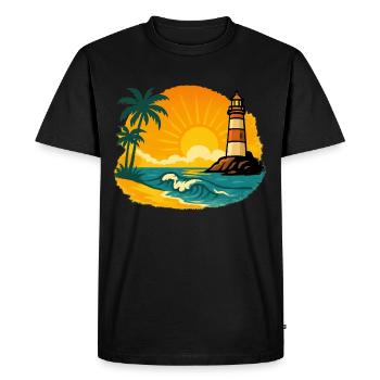 Sunset with lighthouse on tropical beach - Men's Premium Organic T-Shirt - black - Front - Nico (187cm)