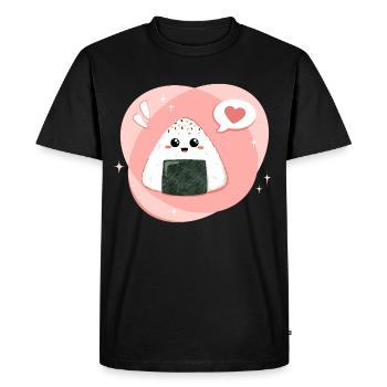 Kawaii onigiri in pink pink with heart - Men's Premium Organic T-Shirt - black - Front - Nico (187cm)