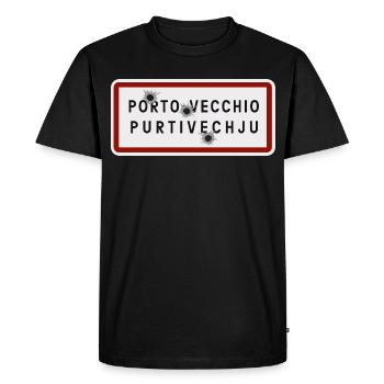 panneau d’entrée de la ville de porto vecchio - T-shirt Premium bio Homme - noir - Devant - Nico (187cm)