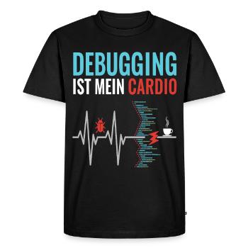 Debugging is my cardio - programmer nerd - Men's Premium Organic T-Shirt - black - Front - Nico (187cm)