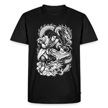 Samurai Shirt: Dragons Dancing Through Party Night - Men's Premium Organic T-Shirt - black - Front - Nico (187cm)