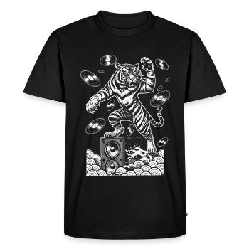 Music Big Cat Shirt: Vinyl Vibes & Tiger Sound - Men's Premium Organic T-Shirt - black - Front - Nico (187cm)