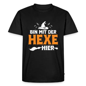 Je suis ici avec la sorcière Halloween - T-shirt Premium bio Homme - noir - Devant - Nico (187cm)