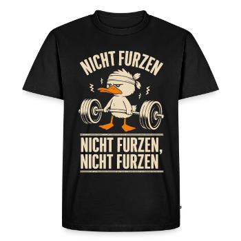 Drôle de canard de fitness - Ne pète pas ! - T-shirt Premium bio Homme - noir - Devant - Nico (187cm)