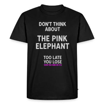 Funny Pink Elephant Warning Quote - Men's Premium Organic T-Shirt - black - Front - Nico (187cm)