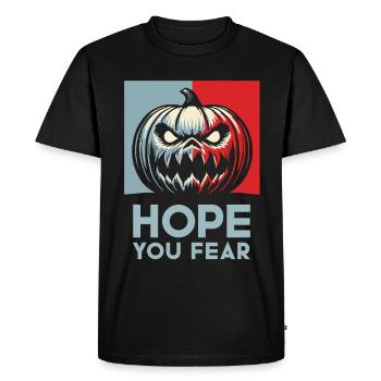 Eerie Pumpkin with Hope and Fear Message - Men's Premium Organic T-Shirt - black - Front - Nico (187cm)