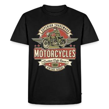 Design de moto vintage avec logo du pilote - T-shirt Premium bio Homme - noir - Devant - Nico (187cm)