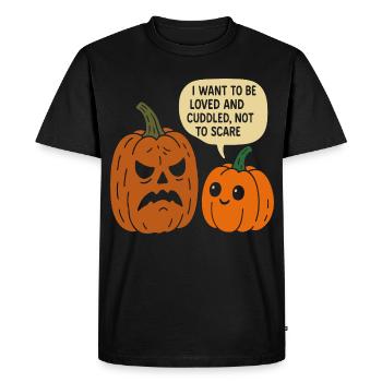 Duo de citrouilles d’Halloween câlins - T-shirt Premium bio Homme - noir - Devant - Nico (187cm)