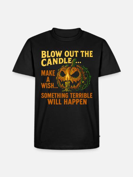 Gruseliger Halloween Kürbis mit Kerze - Männer Premium Bio T-Shirt - Schwarz