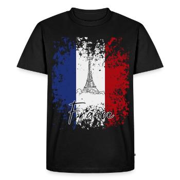 J’aime la France, drapeau de la France - T-shirt Premium bio Homme - noir - Devant - Nico (187cm)