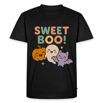 Sweet Boo – Ghost Bat Pumpkin Kawaii Halloween - Men's Premium Organic T-Shirt - black - Front - Nico (187cm)
