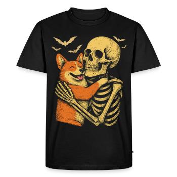 Halloween Cute Skeleton Cuddly Corgi - Men's Premium Organic T-Shirt - black - Front - Nico (187cm)