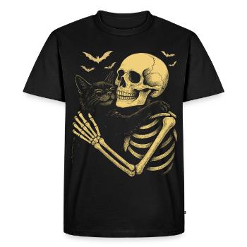 Halloween Cute Skeleton Cuddly Cat - Men's Premium Organic T-Shirt - black - Front - Nico (187cm)