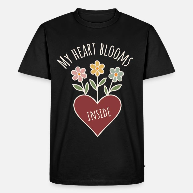 Herzblumen mit Positivspruch - Männer Premium Bio T-Shirt - Schwarz