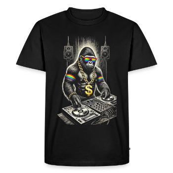 Funky Gorilla DJ avec accessoires arc-en-ciel - T-shirt Premium bio Homme - noir - Devant - Nico (187cm)