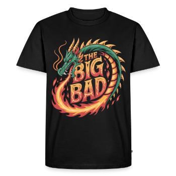 Dragon design with fire writing - Men's Premium Organic T-Shirt - black - Front - Nico (187cm)