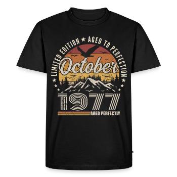 Octobre 1977 Cadeau Anniversaire - Octobre 1977 - T-shirt Premium bio Homme - noir - Devant - Nico (187cm)