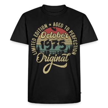 Octobre 1975 Anniversaire Octobre 1975 Octobre - T-shirt Premium bio Homme - noir - Devant - Nico (187cm)