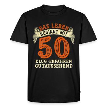 Life begins at 50 for your 50th birthday - Men's Premium Organic T-Shirt - black - Front - Nico (187cm)