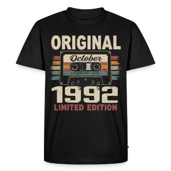 Né en Octobre 1992 | Cadeau Vintage Octobre 1992 - T-shirt Premium bio Homme - noir - Devant - Nico (187cm)