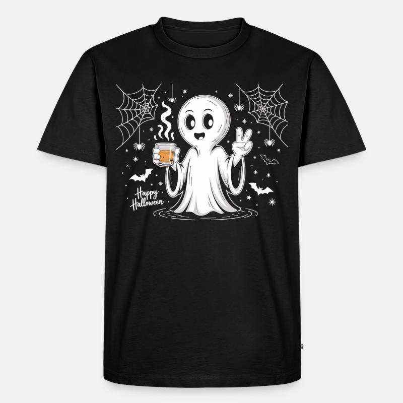 Schauriger Geist mit Halloween-Logo - Männer Premium Bio T-Shirt - Schwarz