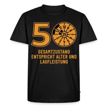 HU October 2025 - 50 Years - Birthday Gift - Men's Premium Organic T-Shirt - black - Front - Nico (187cm)