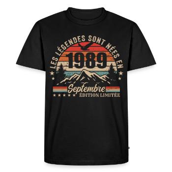 Legendary since September 1989 | September 1989 - Men's Premium Organic T-Shirt - black - Front - Nico (187cm)