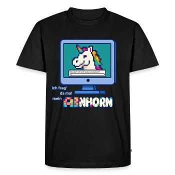A’nhorn, alias l’humour de licorne, IA et pixel art - T-shirt Premium bio Homme - noir - Devant - Nico (187cm)