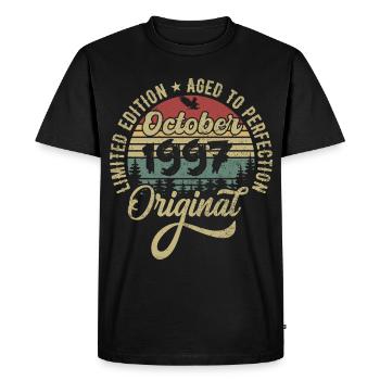 Octobre 1997 Anniversaire Octobre 1997 Octobre - T-shirt Premium bio Homme - noir - Devant - Nico (187cm)