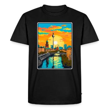 Berlin Sunset Skyline Illustration Travel Poster - Men's Premium Organic T-Shirt - black - Front - Nico (187cm)