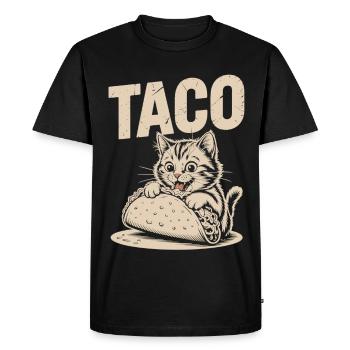 Humorous Taco Cat Print - Men's Premium Organic T-Shirt - black - Front - Nico (187cm)