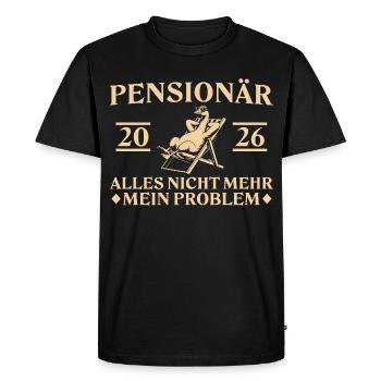 Retraité 2026 - Oie dans un transat - T-shirt Premium bio Homme - noir - Devant - Nico (187cm)