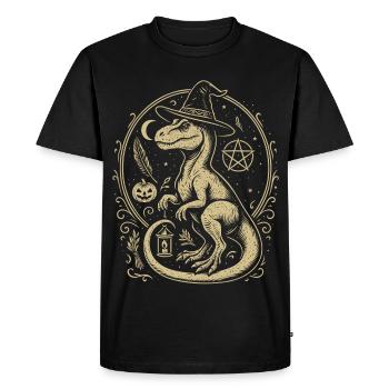Witches Dino with Hat and Halloween Symbols - Men's Premium Organic T-Shirt - black - Front - Nico (187cm)