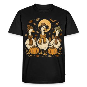 Oies d'automne avec citrouilles et chapeaux - T-shirt Premium bio Homme - noir - Devant - Nico (187cm)