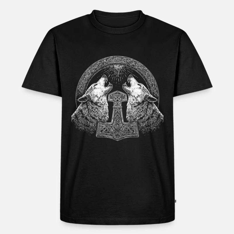 Wolf Thor Hammer Wikinger - Männer Premium Bio T-Shirt - Schwarz