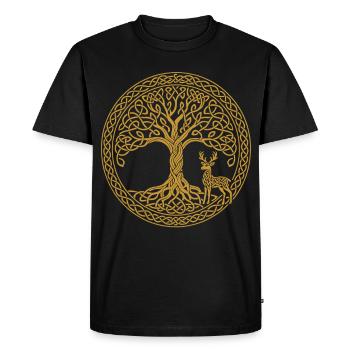 Symbole du cerf de l'arbre de vie, pleine conscience - T-shirt Premium bio Homme - noir - Devant - Nico (187cm)